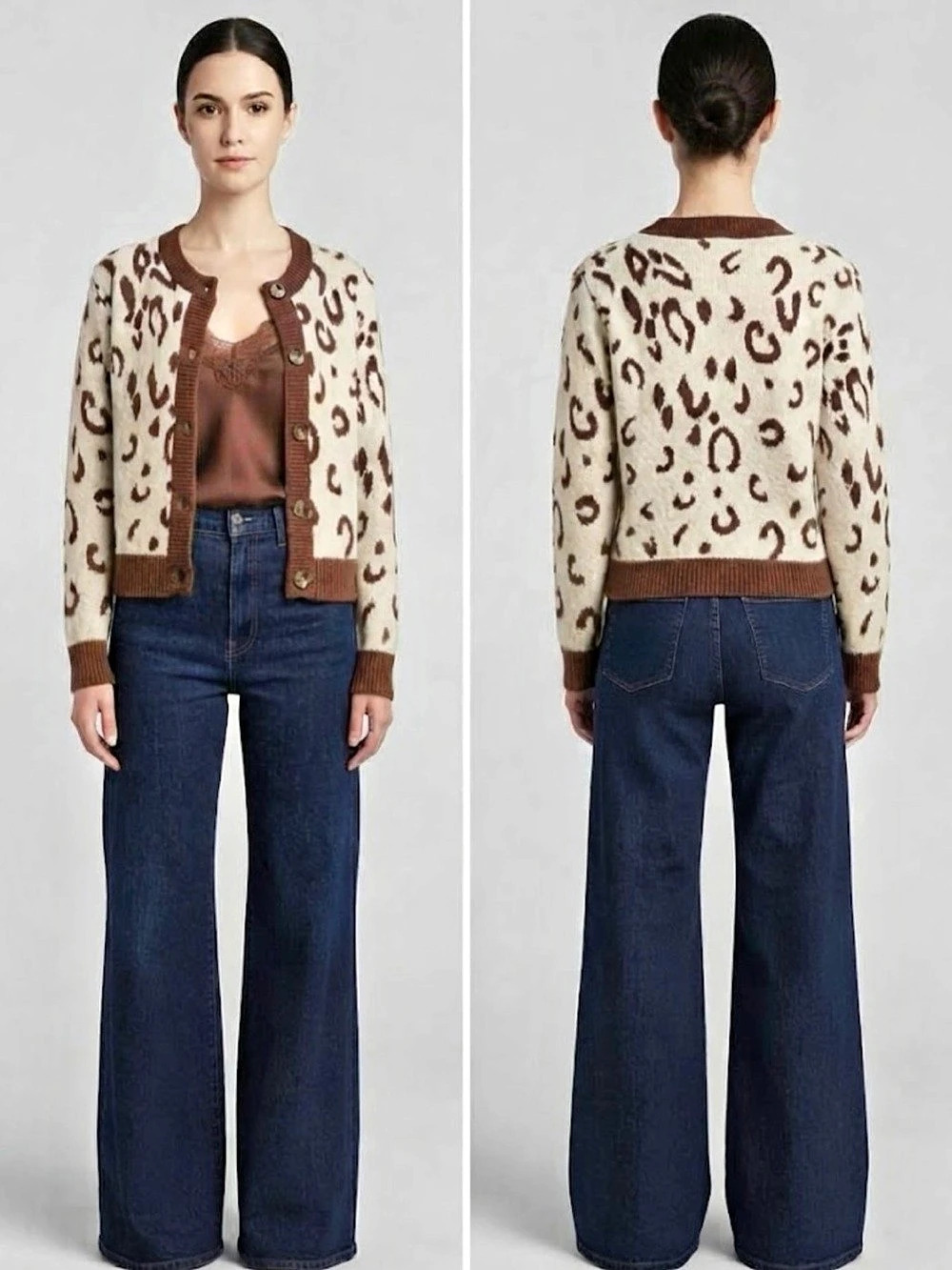 Animal Print Cardigan in Brown & Cream Size Medium